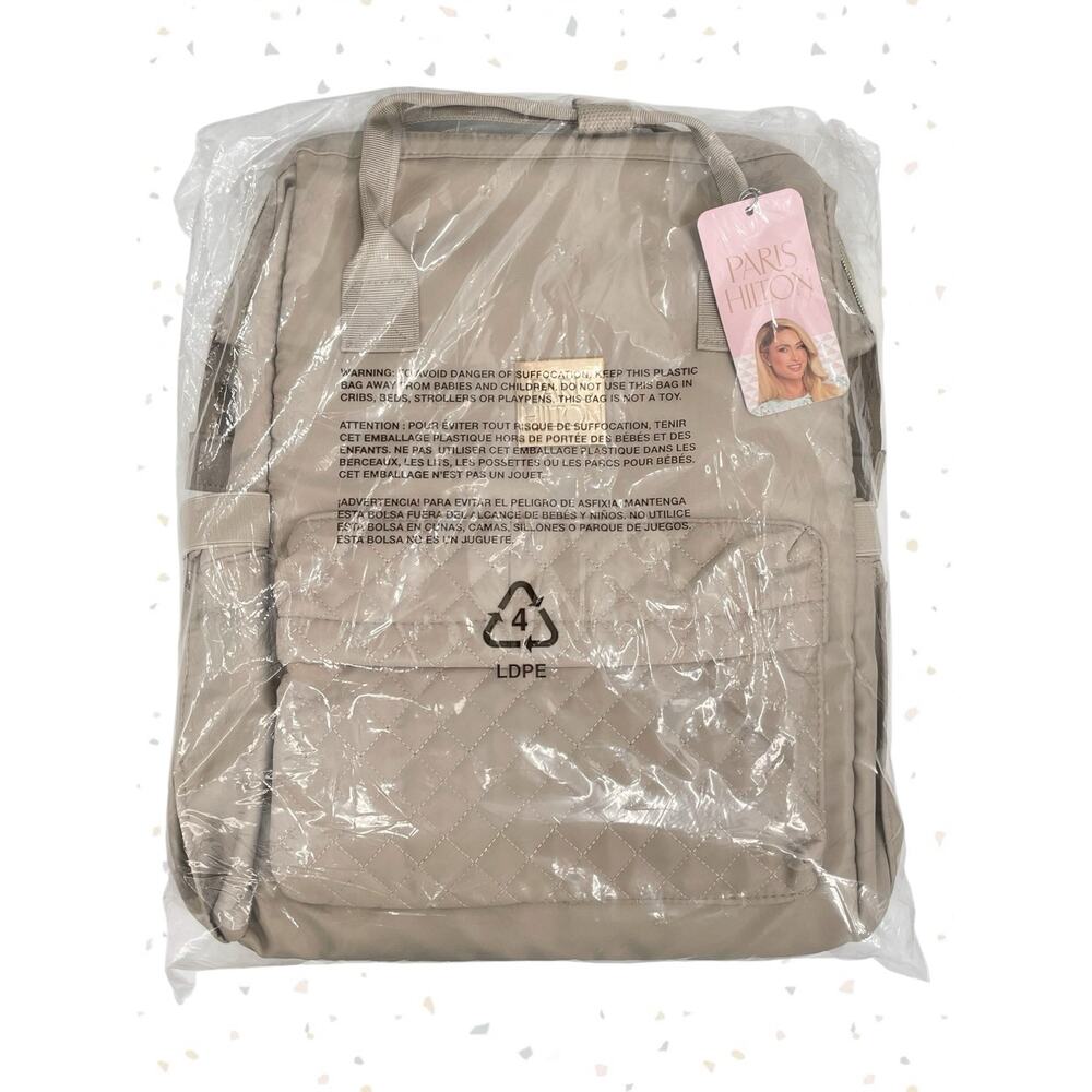 Paris Hilton Quilted Laptop Backpack Bag Gold Hardware School Work Pack NEW